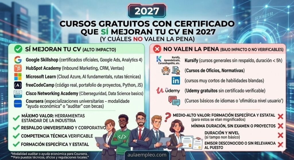 Cursos gratuitos con certificado que realmente mejoran tu CV en 2027 (y los que no valen la pena)