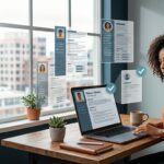 Persona comparando plantillas de CV gratis en una laptop